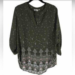 PINK REPUBLIC BOHO V neck 3/4 Sleeve Lightweight Floral Blouse Size S